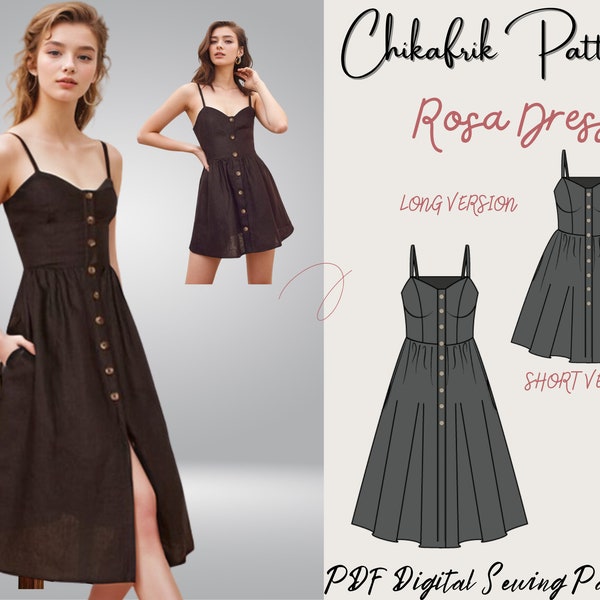 Dress pattern|Buttondown dress pattern|PDF sewingpattern|15Sizes |sundress mini & midi dress pattern|Us letter/A4/A0/ sewingpattern