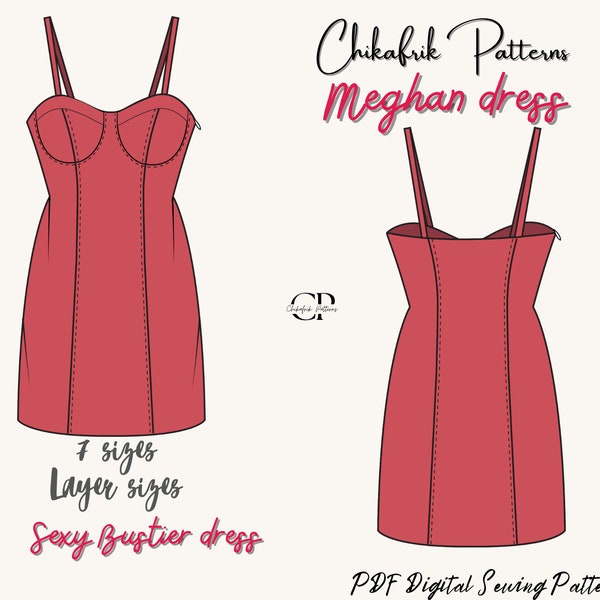 Molde de vestido bustiê: Meghan Design, 7 tamanhos (molde em PDF)