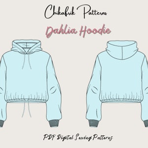 Patrón de sudadera con capucha Dahlia/Patrón de costura de sudadera con capucha de top corto/Patrón de costura para mujer/Patrón de costura en PDF en 13 tallas/Patrón de sudadera con capucha/Patrón de sudadera