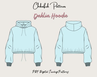 Mönster för Dahlia Crop Top Hoodie: Damstorlekar XXXS-4XL (PDF-mönster)