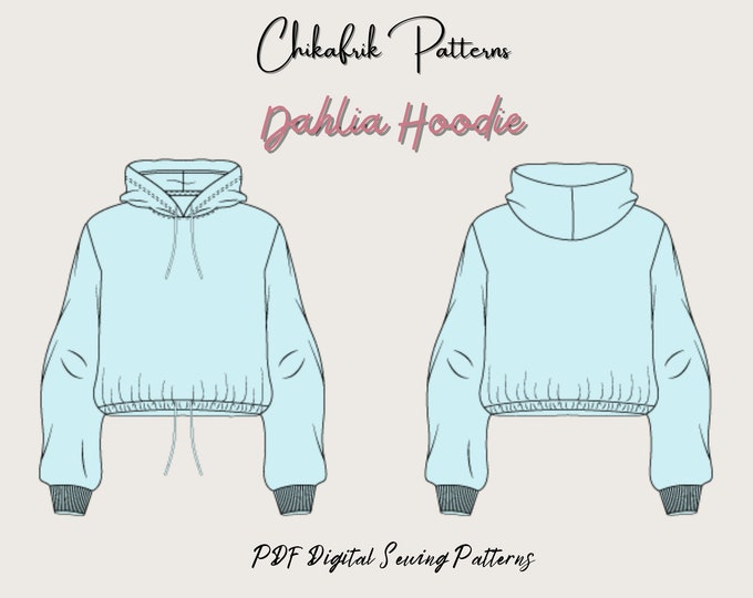 Dahlia Hoodie Pattern|Crop top hoodie sewing pattern|women sewing pattern|PDF sewing pattern 13 sizes|Hoodie pattern|swaetshirt pattern