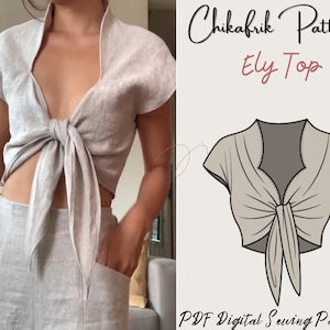 Tie in crop top sewing pattern|pdf sewing pattern|bow crop top|Tie Knot Front Crop Top|PDFdownload|Us letter/A4/A0/Projector sewing pattern