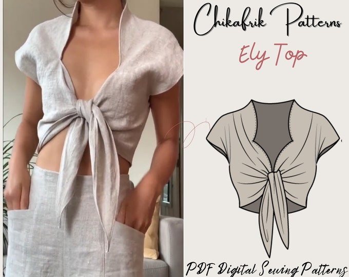 Tie in crop top sewing pattern|pdf sewing pattern|bow crop top|Tie Knot Front Crop Top|PDFdownload|Us letter/A4/A0/Projector sewing pattern