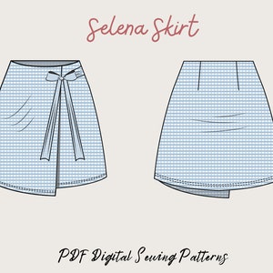 Womens Wrap Skirt Sewing Pattern|7sizes 4-16 |mini skirt pattern|pdf sewing pattern|wrap skirt pattern|Wrap Tie Front Skirt Digital Pattern