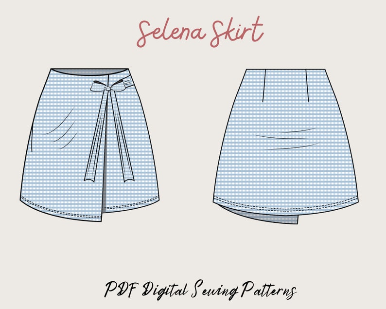 Womens Wrap Skirt Sewing Pattern7sizes 4-16 mini skirt patternpdf sewing patternwrap skirt patternWrap Tie Front Skirt Digital Pattern image 2