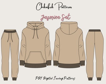 Jasmine set|Hoodie pattern & jogging pattern|Women Hoodie| Women Jogging|Sweatshirt Pattern|Women Sewing Pattern|Loungewear Pattern|13sizes