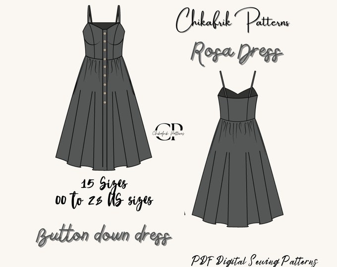 Dress pattern|Buttondown dress pattern|PDF sewingpattern|15Sizes |sundress mini & midi dress pattern|Us letter/A4/A0/ sewingpattern