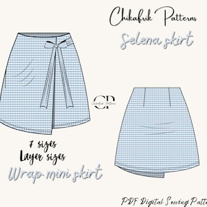 Womens Wrap Skirt Sewing Pattern|7sizes 4-16 |mini skirt pattern|pdf sewing pattern|wrap skirt pattern|Wrap Tie Front Skirt Digital Pattern