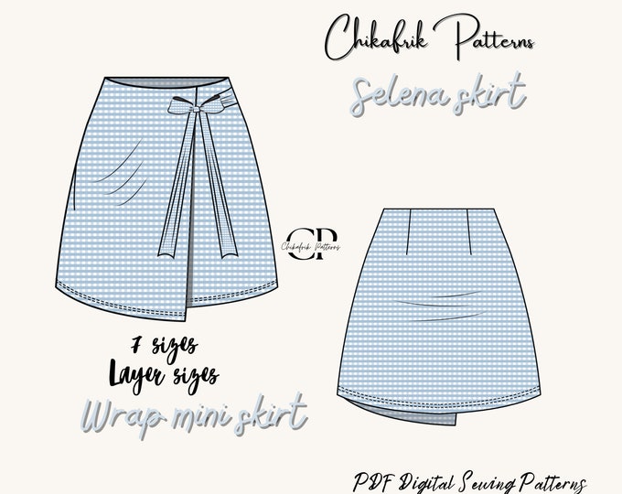 Womens Wrap Skirt Sewing Pattern|7sizes 4-16 |mini skirt pattern|pdf sewing pattern|wrap skirt pattern|Wrap Tie Front Skirt Digital Pattern