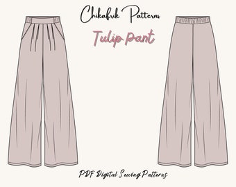 Tulip pant sewing pattern|Wide leg Pant pattern|women pant sewing pattern|pleat pant pattern|PDF sewing pattern|classy pant pattern|13sizes