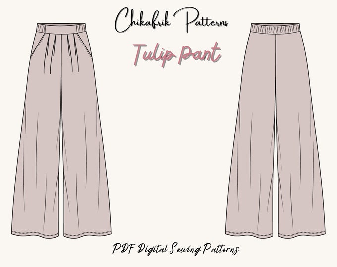 Tulip pant sewing pattern|Wide leg Pant pattern|women pant sewing pattern|pleat pant pattern|PDF sewing pattern|classy pant pattern|15sizes