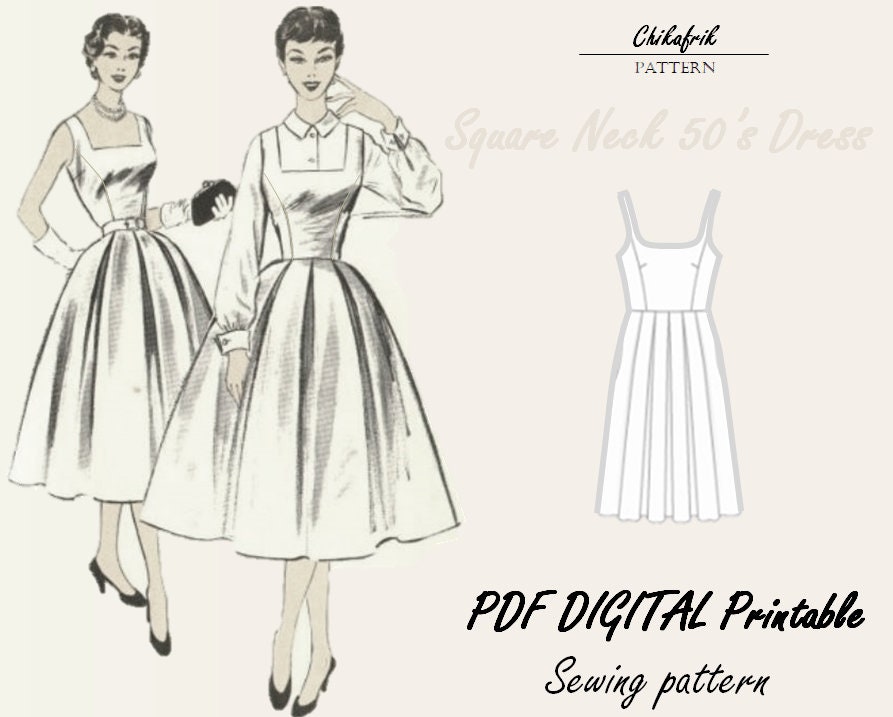 Square Neck Dress Pattern PDF Sewing Pattern Digital Pattern Etsy