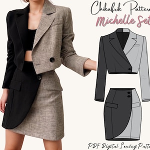 Michelle Set Sewing Pattern: Women&#39;s Crop Blazer & Wrap Skirt (PDF Pattern)