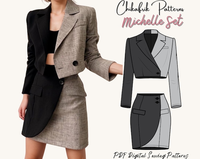 Michelle set pattern|crop women blazer pattern&Wrap skirt pattern|Women Suit set sewingpattern|Women sewing pattern|PDF sewing pattern15size