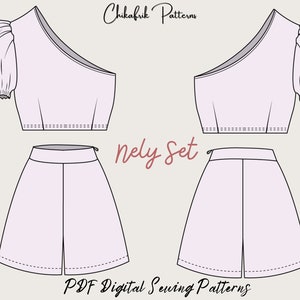 Betty Set high waistshort pattern & one shoulder top patternbundle set patternpdf sewing patternwomen sewing pattern 10 sizes XXS to XXL image 6