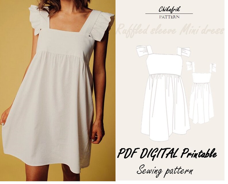 Ruffled strap dress pattern|  7 sizes XXS to XXL|summer dress pattern |pdf printable sewing pattern| women pattern| beach dress pattern 