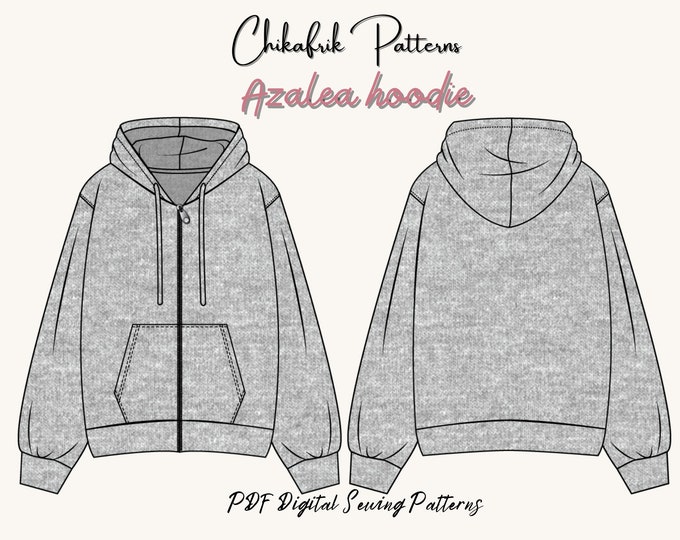 Azalea Hoodie Pattern|Slouchy Zipper Hoodie Pattern|Women Hoodie sewing pattern|Zipup hoodie pattern|Hoodie Sewing pattern|14sizesPDFpattern