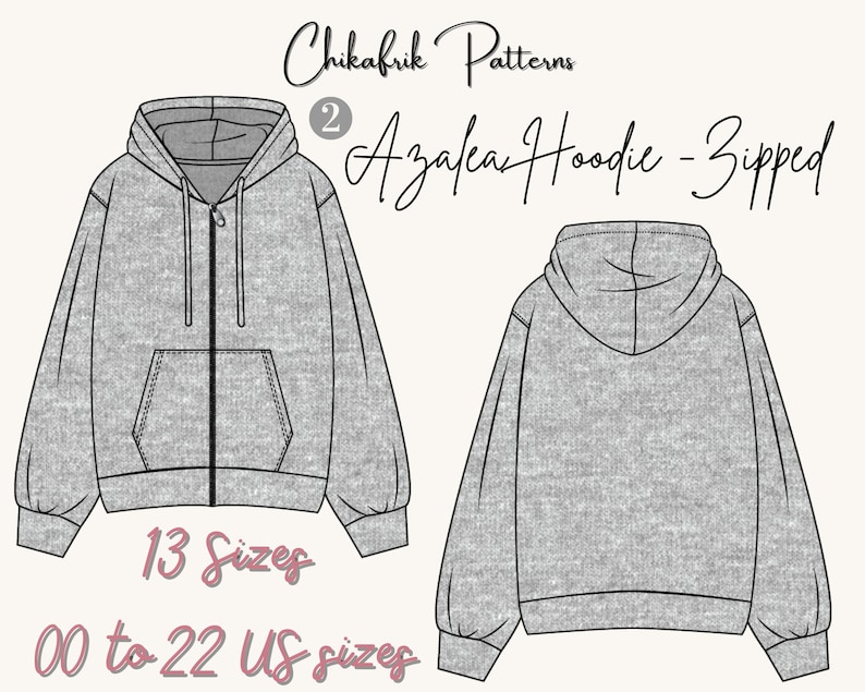 Hoodie Sewing Pattern Bundle: Oversized, Zipped, Fitted Styles (PDF ...