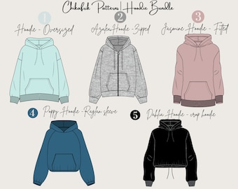 Hoodie Schnittmuster-Bundle: Oversized, Reißverschluss, Tailliert (PDF Download)