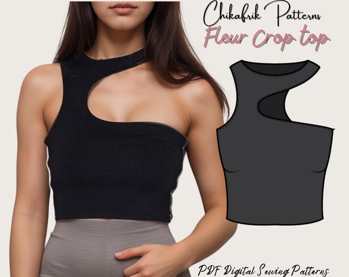Fleur crop top sewing pattern|Women jersey top pattern|cut out crop top pattern|women crop top sewing pattern|stretchy top pattern|