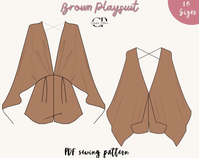 Women Playsuit pattern|Women sewing pattern|PDF sewing pattern|Women Jumpsuit pattern 15 sizes| Frill sleeve playsuit pattern|women pattern