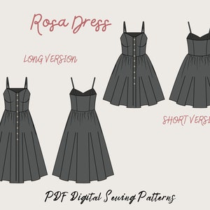 Schnittmuster für ein KleidSchnittmuster für ein Button-Down-KleidPDF-Schnittmuster15 Größen Schnittmuster für ein Sommerkleid-Mini und Midi-KleidUS-Buchstabe/A4/A0/Schnittmuster Bild 2