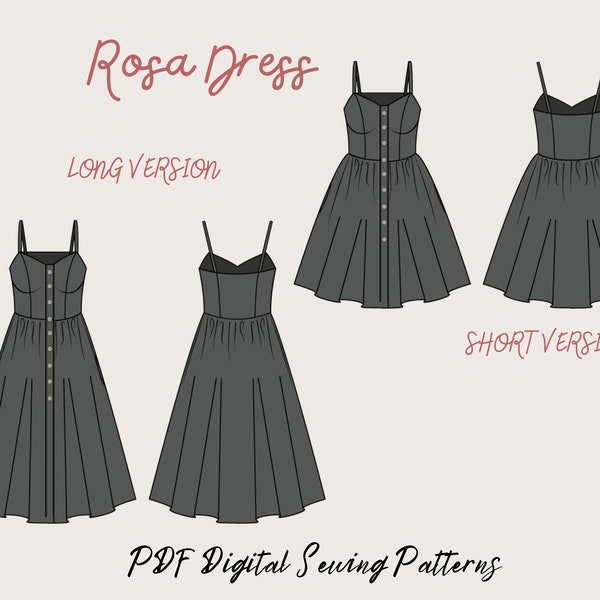 Dress pattern|Buttondown dress pattern|PDF sewingpattern|15Sizes |sundress mini & midi dress pattern|Us letter/A4/A0/ sewingpattern