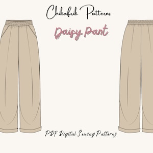 Daisy Pant Pattern|Palazzo pant sewing pattern|elastic waist pant pattern|women pant pattern|wide leg pant pattern|PDF pattern 13 sizes