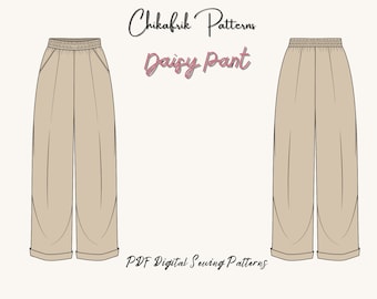 Daisy Pant Pattern|Palazzo pant sewing pattern|elastic waist pant pattern|women pant pattern|wide leg pant pattern|PDF pattern 13 sizes