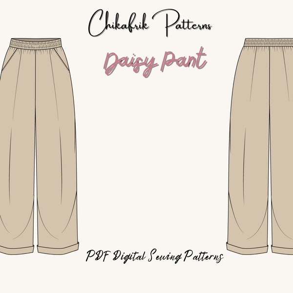 Patron de pantalon Daisy|Patron de couture de pantalons Palazzo|Patron de pantalons à taille élastique|Patron de pantalons pour femmes|Patron de pantalons larges|Patron PDF 13 tailles