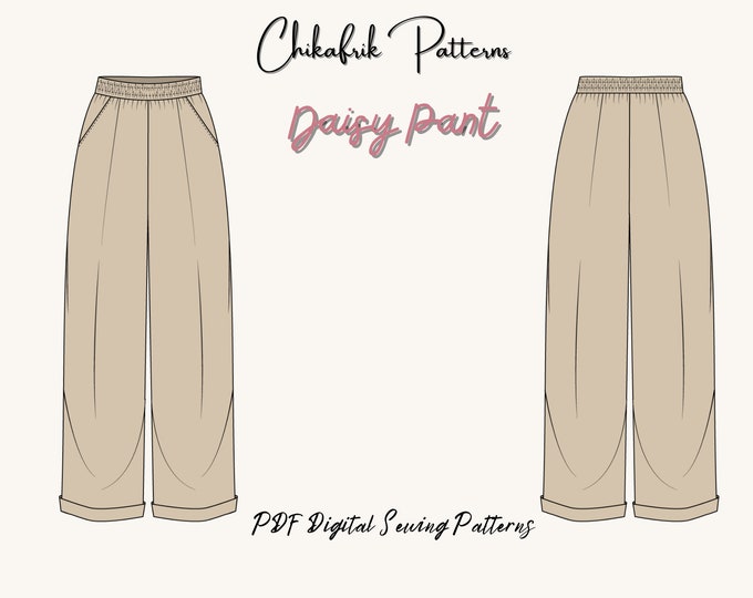 Daisy Pant Pattern|Palazzo pant sewing pattern|elastic waist pant pattern|women pant pattern|wide leg pant pattern|PDF pattern 13 sizes