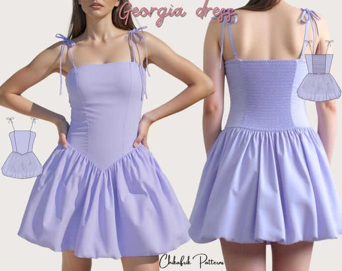 Georgia dress pattern|Bubble skirt dress pattern|Bubble dress pattern|women dress sewing pattern|Spaguetti strap dress pattern|PD 15size