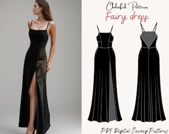 Patrón de vestido con aberturas/patrón de vestido de fiesta/patrón de costura de vestido de noche/patrón de vestido maxi con espalda abierta/10 tallas /patrón de costura en pdf