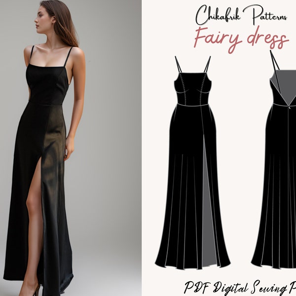 Patrón de vestido con aberturas/patrón de vestido de fiesta/patrón de costura de vestido de noche/patrón de vestido maxi con espalda abierta/10 tallas /patrón de costura en pdf