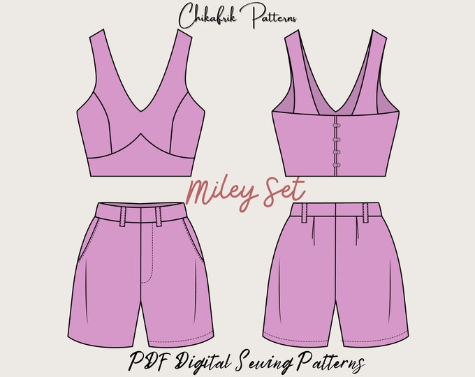 Summer set sewing pattern -Miley set sewing pattern|crop top pattern & short pattern|women pdf sewing pattern|classy set pattern|10sizes