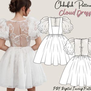 Cloud Dress Pattern|Women Dress sewing pattern|Puffy Sleeve sewing pattern|Women Birthday dress pattern|Women Bridal  dress pattern 15sizes