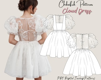 Wolken Kleid Schnittmuster | Damen Puffärmel Brautkleid (PDF)