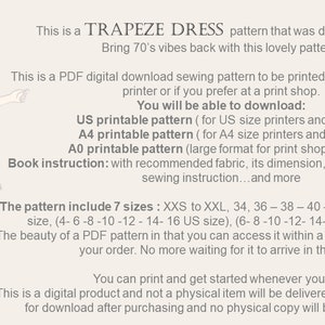 Flair Dress Pattern PDFTrapeze dress sewing patternsewing pattern7sizes XXS XXLcute summer dress patternAlinedresssewing pattern women image 3