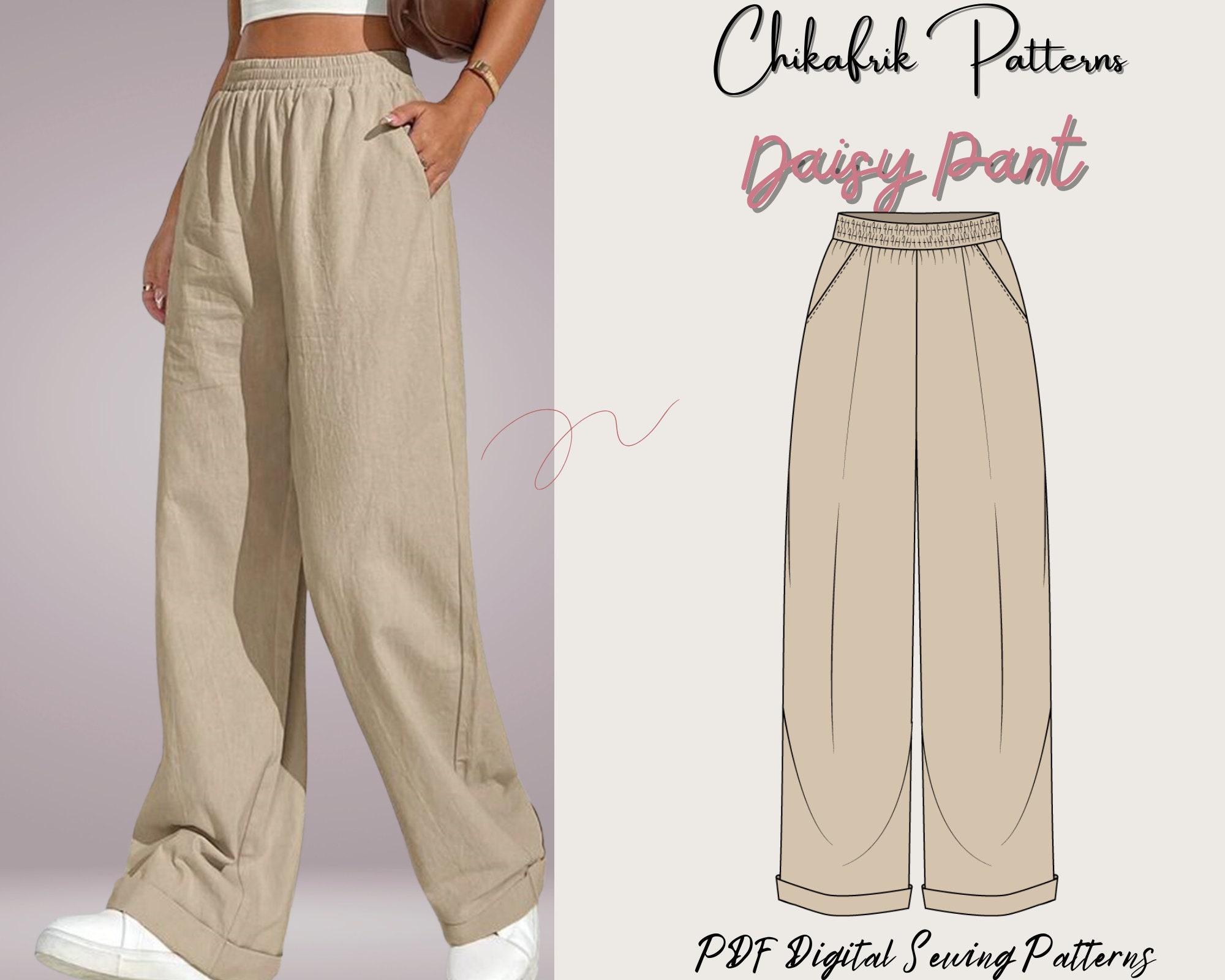 High Waisted Pants Pattern, Wide Leg Pants Pattern, Sewing Patterns for  Women, PDF, Sizes 8-16 an Amazing Pants Pattern for All Seasons 