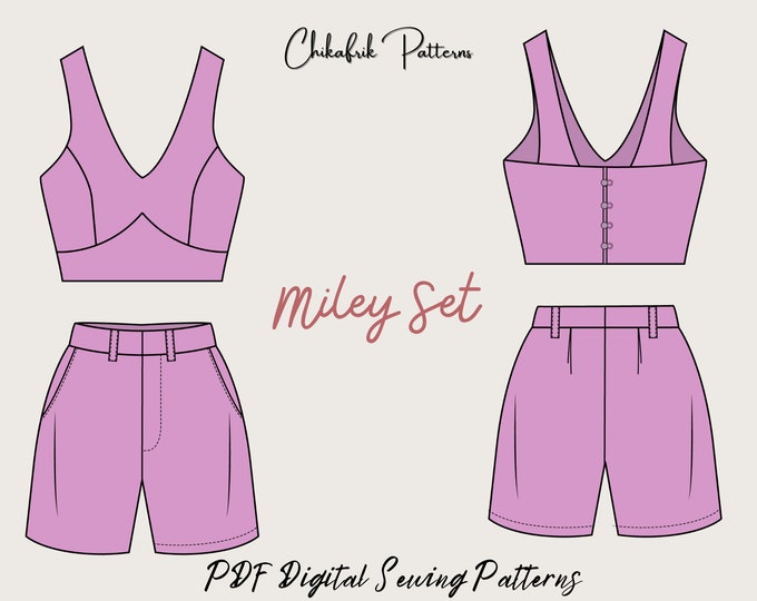 Summer set sewing pattern -Miley set sewing pattern|crop top pattern & short pattern|women pdf sewing pattern|classy set pattern|10sizes