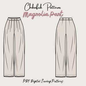 Magnolia Pant sewing pattern|Wide classic pant pattern|Classic pant pattern|women pant pattern|pleat pant pattern|PDF sewing pattern|14sizes