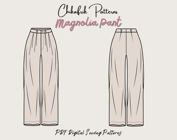 Magnolia Pant sewing pattern|Wide classic pant pattern|Classic pant pattern|women pant pattern|pleat pant pattern|PDF sewing pattern|14sizes