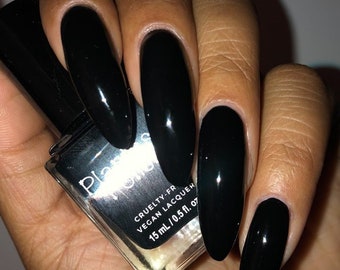 Pleather One-Coat Black Nail Polish infused with Argan Oil