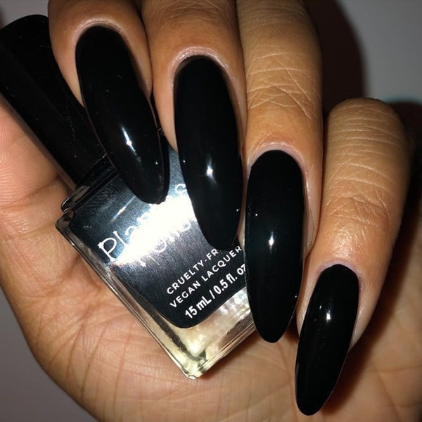 Pleather One-Coat Black Nail Polish infused with Argan Oil