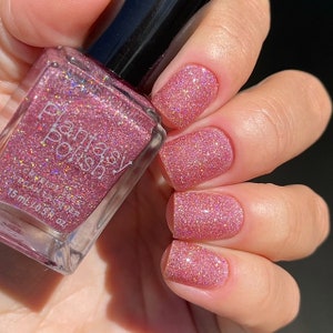 Strawberry Rock Candy Nail Polish Infused with Argan Oil *10-Free, Vegan* Light Pink Holographic Glitter