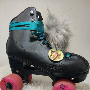 Gray Faux Fur Skate Pom Poms| Roller Skating Accessories | Roller Skating Gear | Shoe Charm Pom Poms | Fur Poms | YoonekSk8s | Set of 2