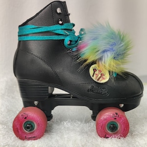 Rainbow Faux Fur Skate Pom Poms| Roller Skating Accessories | Roller Skating Gear | Shoe Charm Pom Poms | Fur Poms | YoonekSk8s | Set of 2