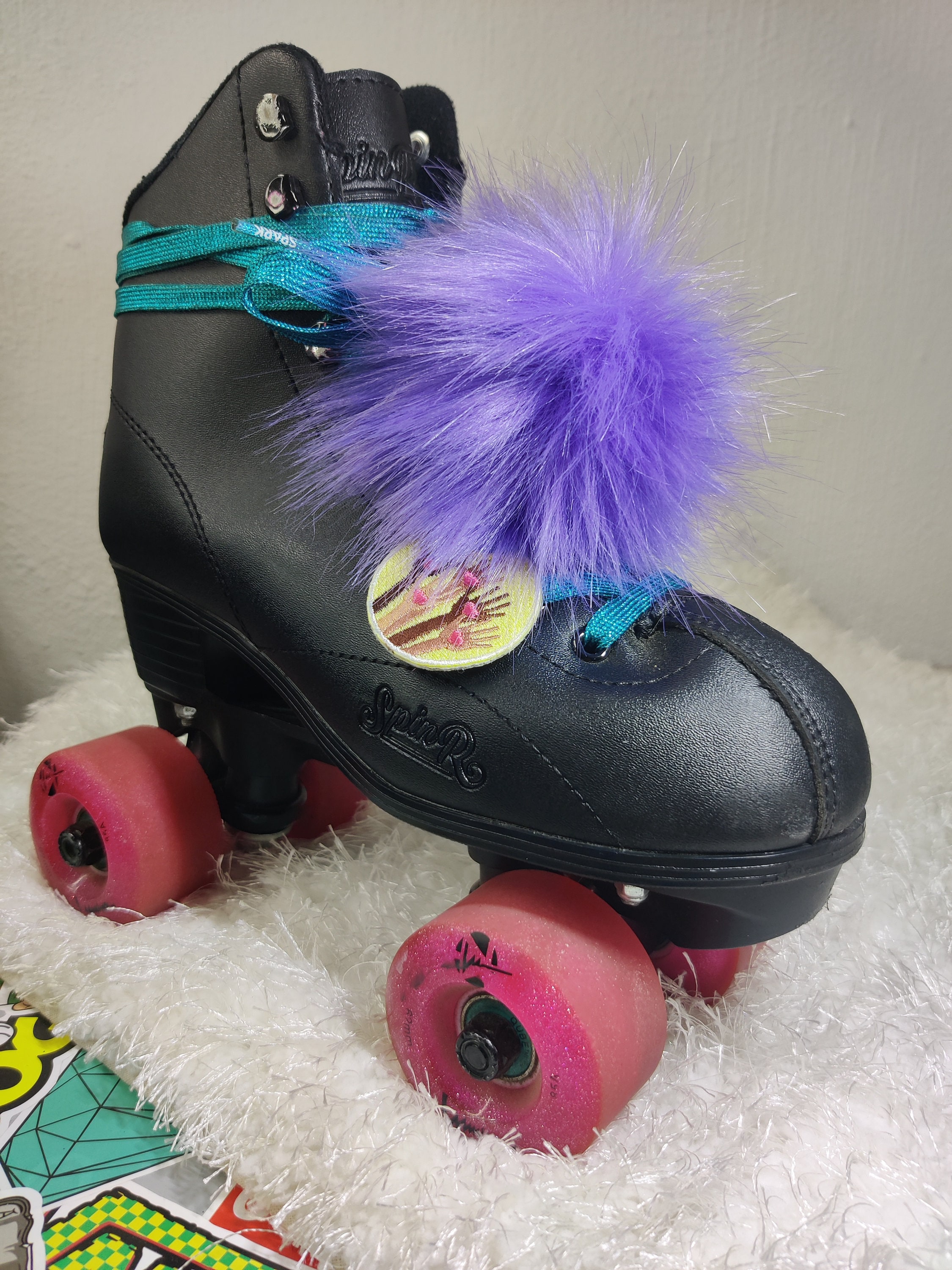 Purple Faux Fur Skate Pom Poms Roller Skating Accessories Roller