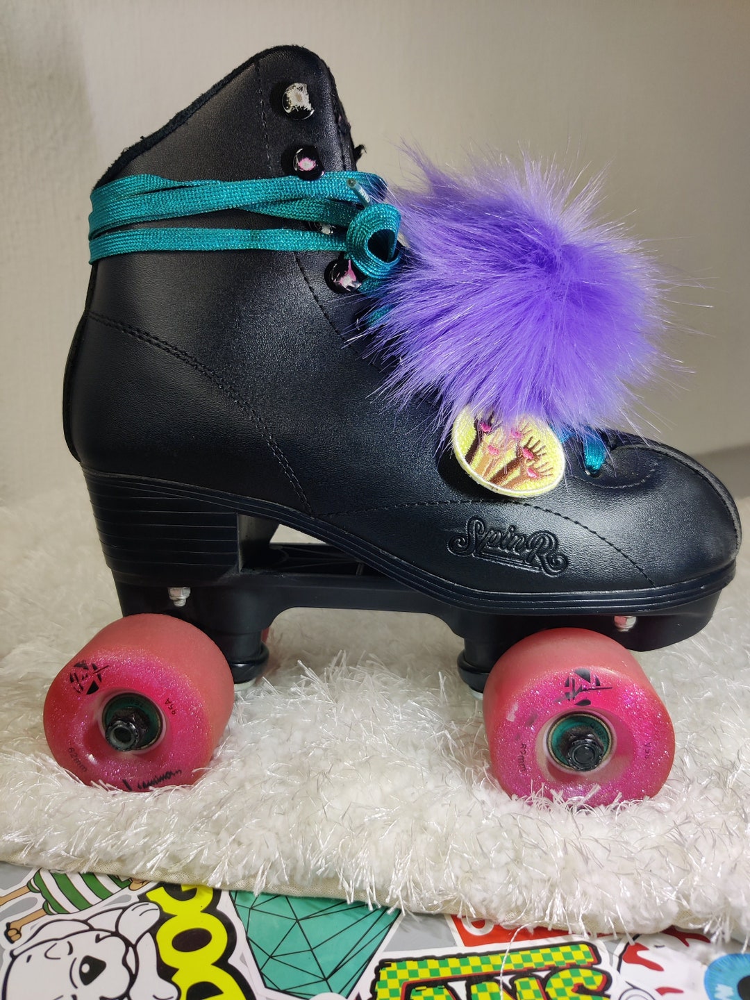 Purple Faux Fur Skate Pom Poms Roller Skating Accessories Roller