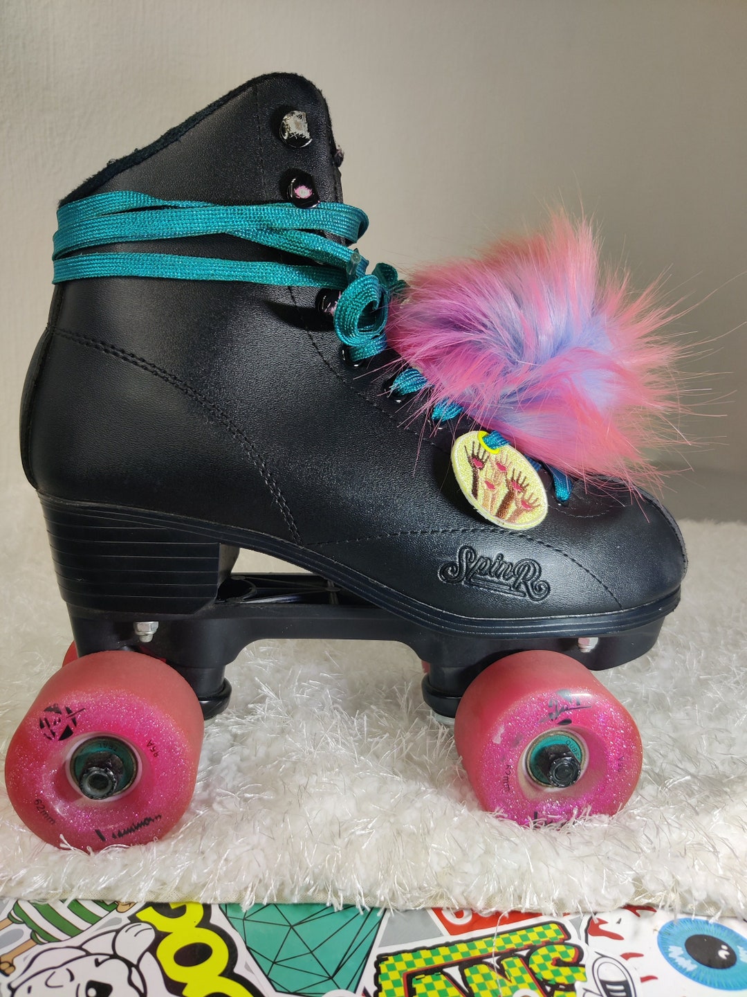 Rainbow Faux Fur Skate Pom Poms Roller Skating Accessories Roller